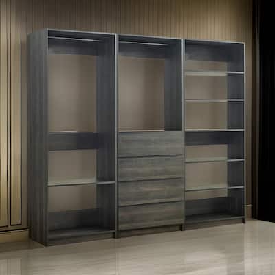 Dee Modular Freestanding Closet System, 6 Shelves, 2 Hanging Rods, Gray