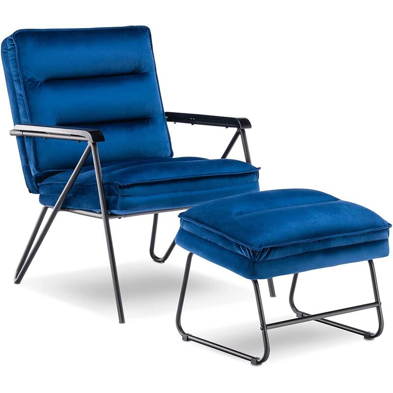 MCombo Tufted Velvet and Iron Club Chair with Ottoman