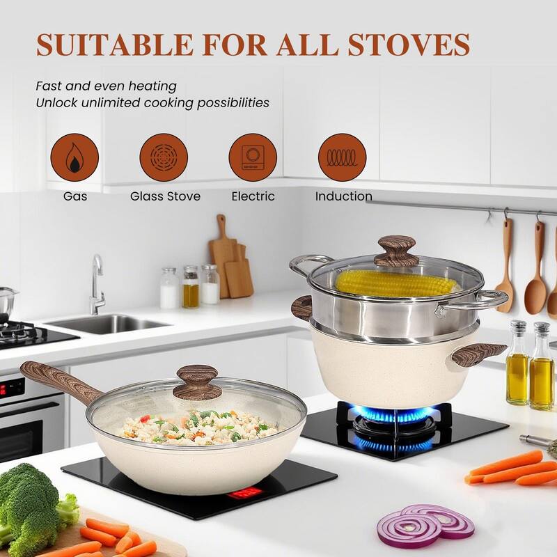 Rossetta 17-Piece Non-Stick Cooking Set with Stay-Cool Handle and Glass Lids, Easy to Clean