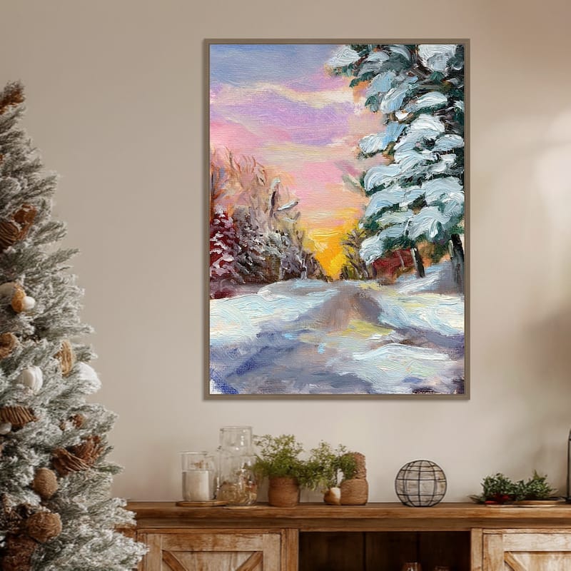 Sunset in Winter by Sandra Iafrate Framed Canvas Wall Art Print - Sylvie Dark Gold