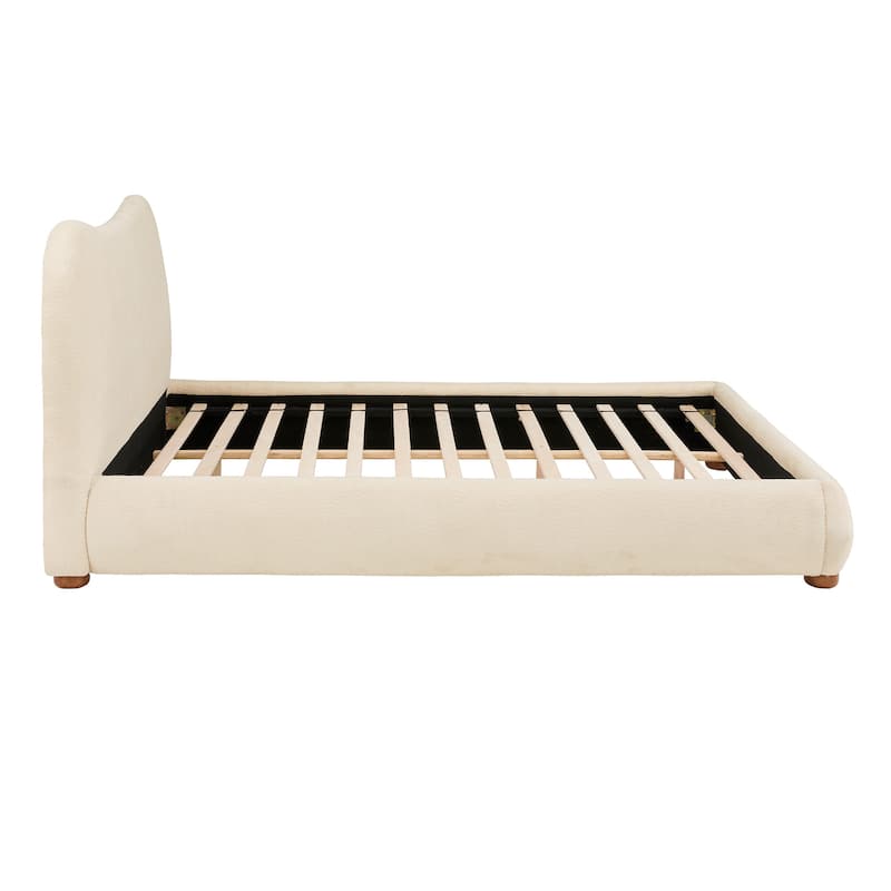 Cloudscape Boucle Fabric Platform Queen Bed with Curved Headboard and Rounded Footboard by iNSPIRE Q Modern