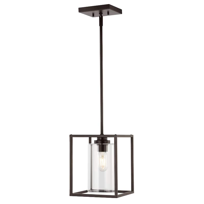 Everly 8.13" 1-Light Industrial Farmhouse Iron/Glass LED Pendant, Oil Rubbed Bronze by JONATHAN Y - 1 Light