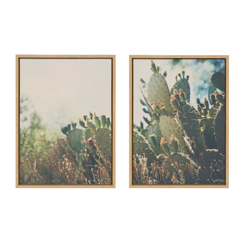 Kate and Laurel Sylvie A Desert Cactus Canvas Art by Laura Evans - 2 Piece Set 18x24 - Natural