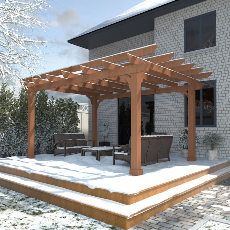 VEIKOUS Outdoor Cedar Wood Pergola Gazebo Kit with Flat Roof Trellis for Patio, Deck, Garden and Backyard