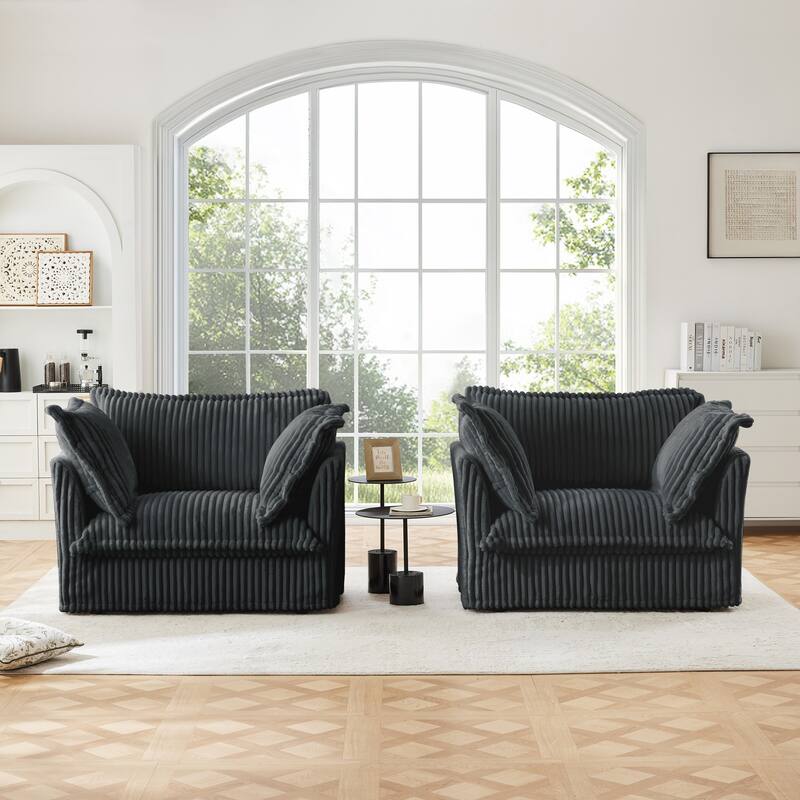 Leisure Armchair with Removable Covers, Accent Chair with Deep Seat, Lounge Chair with High Back Pillows, Set of 2