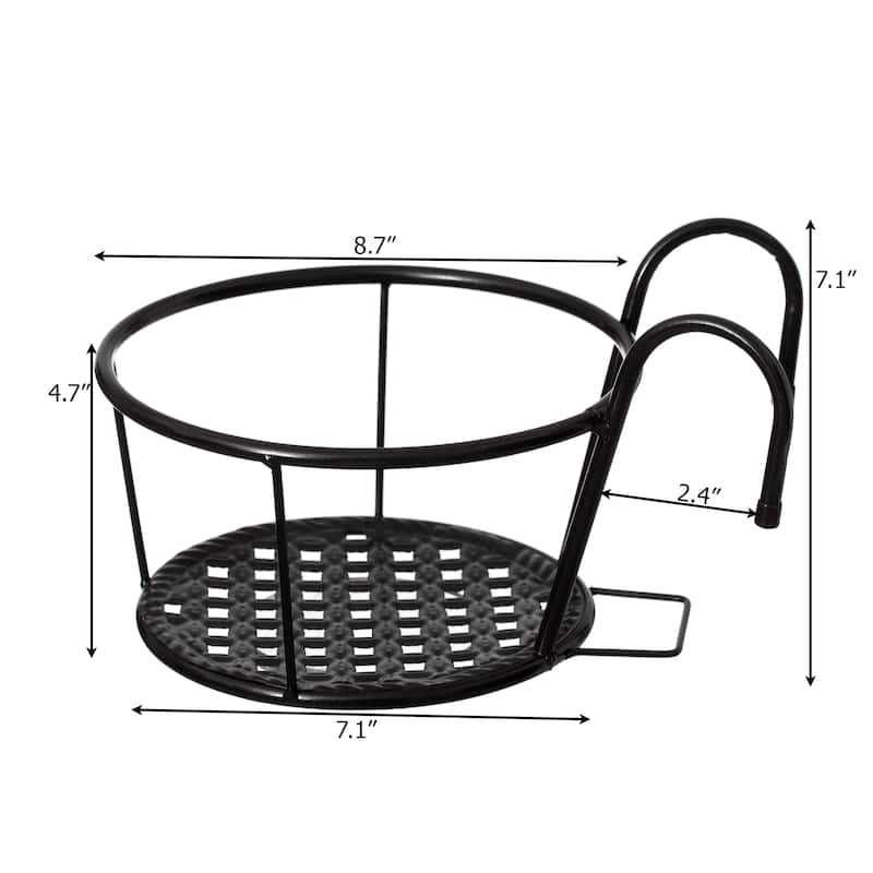 Gardenised Set of 4 Decorative Round Iron Hanging Bucket Style Plant Pot Holders and Flower Baskets with Hooks for Railing Fence