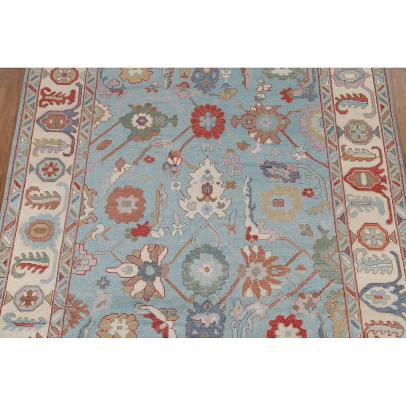 Light Blue Oushak Area Rug Hand-Knotted Oriental Wool Carpet - 7'11"x 9'11"