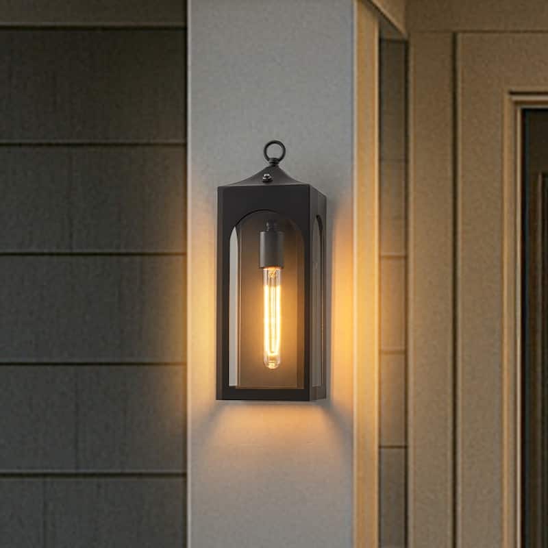 Unique/Statement Dusk to Dawn Outdoor Wall Light with Clear Glass Farmhouse Black Exterior Wall Sconce for Garage
