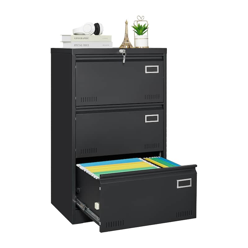 3 Drawer Metal Lateral File Cabinet with Lock,Office Vertical Files ...