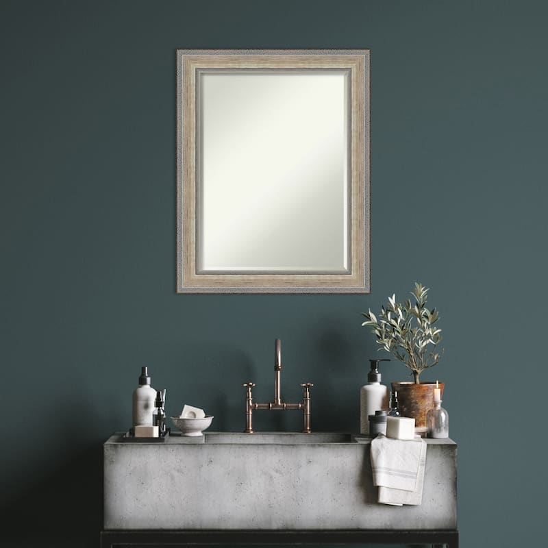 Fleur Silver Half-Inch-Beveled Wood Bathroom Wall Mirror - Fleur Champagne Silver - Glass Size 18x24