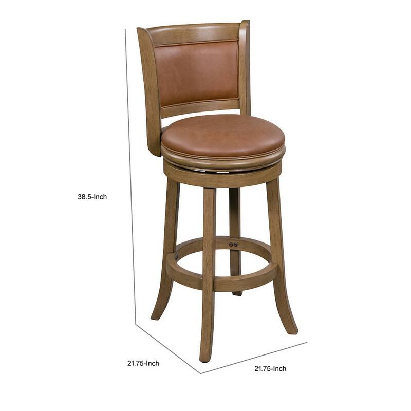 Haley 26 Inch Swivel Counter Height Chair Chestnut Brown Wood, Faux Leather