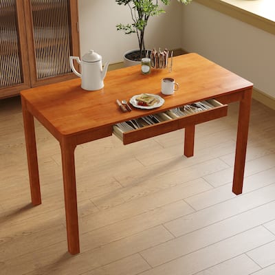 Solid Wood Writing Desk with Drawers Rubberwood Study Table for Home Office Computer Writing Table