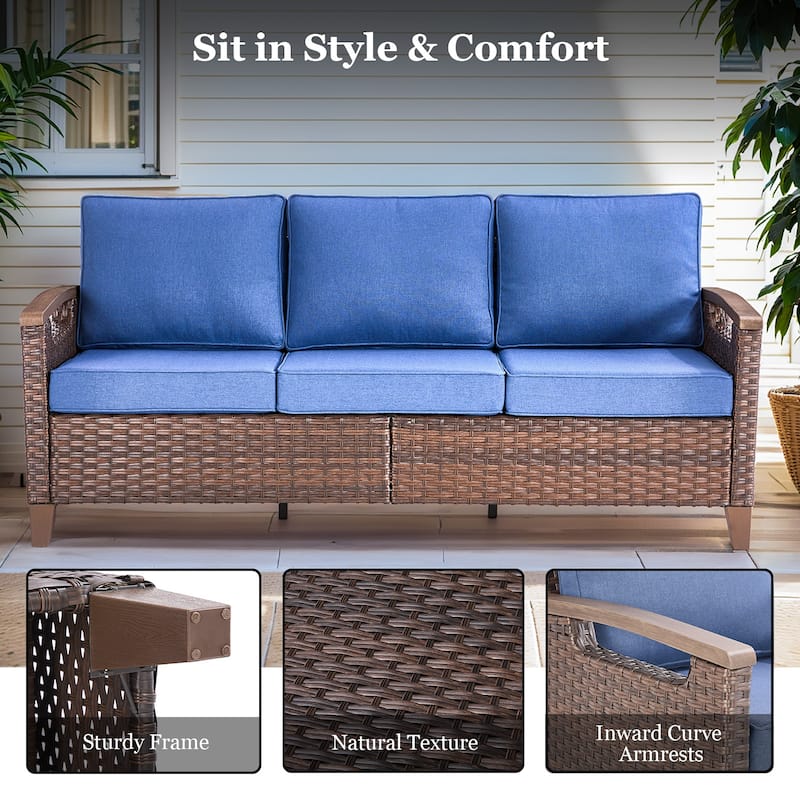 Outdoor Wicker 3 Seater Sofa with Deep Seating
