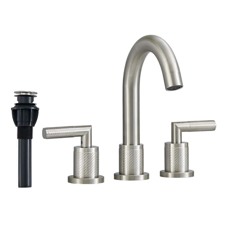 2 Handles Widespread Bathroom Sink Faucet 3 Holes Bathroom Faucet with Pop Up Drain Vanity Tap with CUPC Supply Hoses - Brushed Nickel