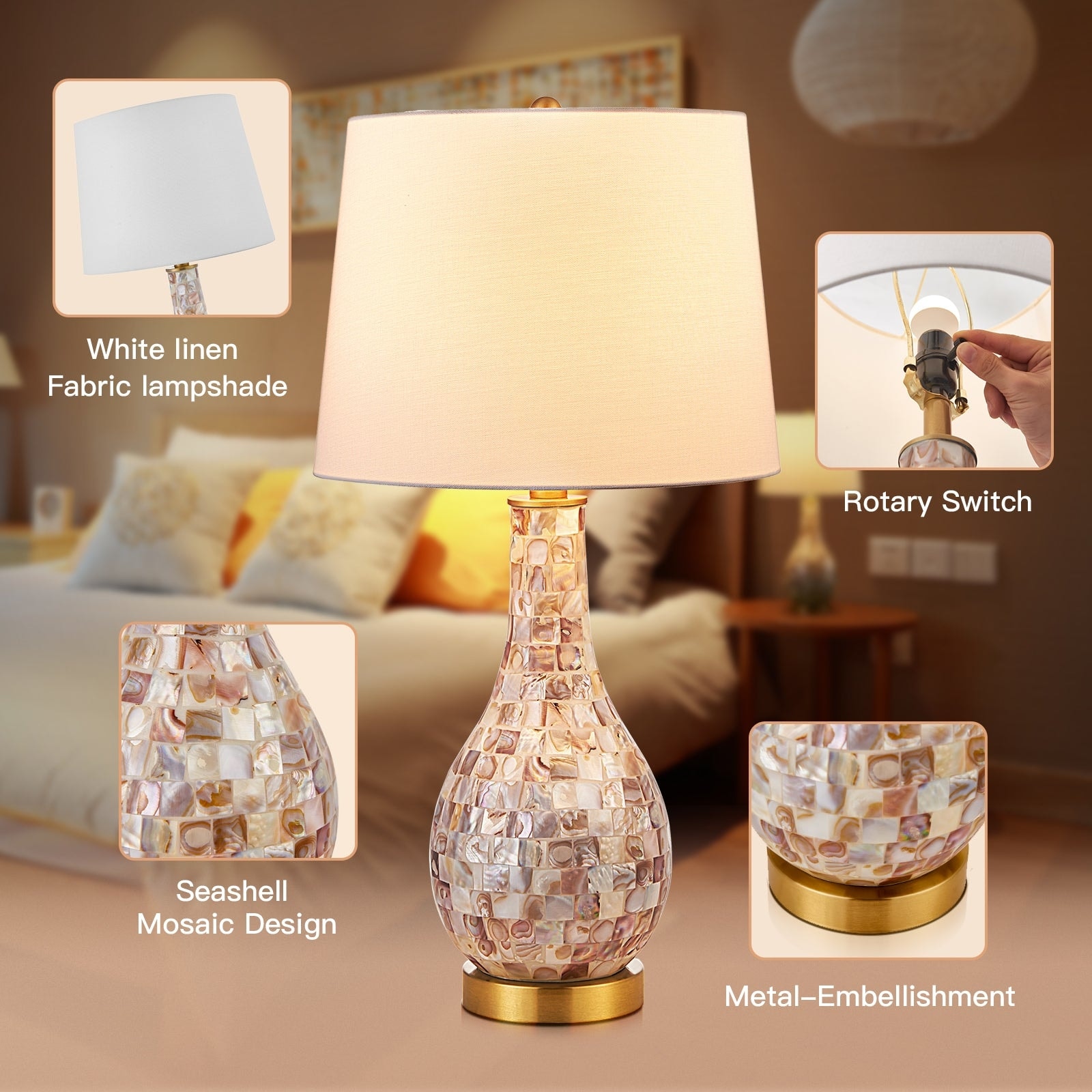 Mosaic seashell table lamp top