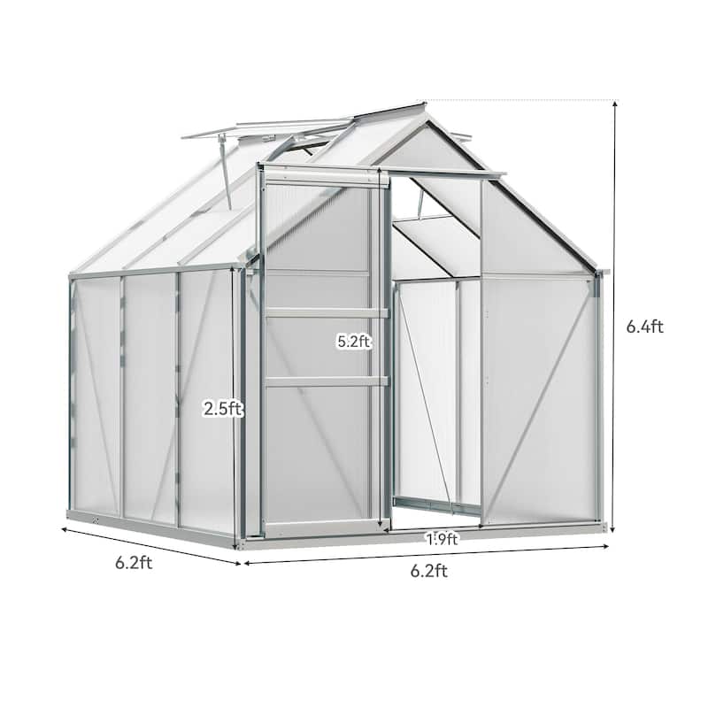 Moasis 6'W X 4/6/8/10/12/16'D Dual-wall PC Walk-in Hobby Greenhouse with Aluminum Frame