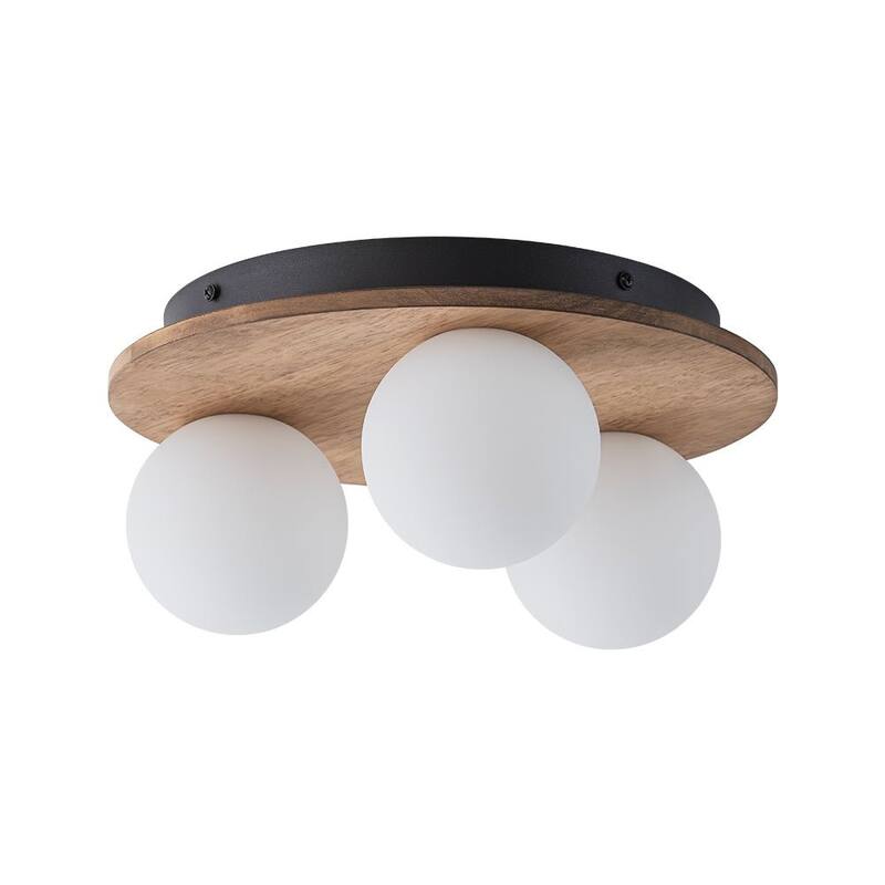 Italy Vintage Wood 3-Light Glass Globe Semi Flush Mount