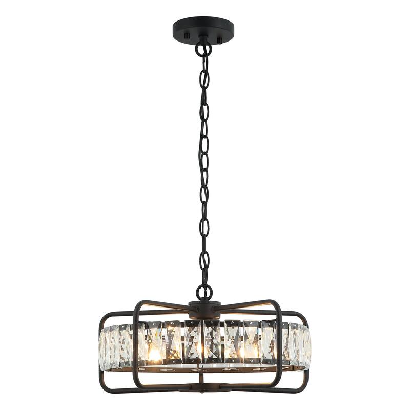 Modern Matte Black 4-Light Crystal Chandelier for Dining Room - 16.9" D x 16.9" W x 8.7" H