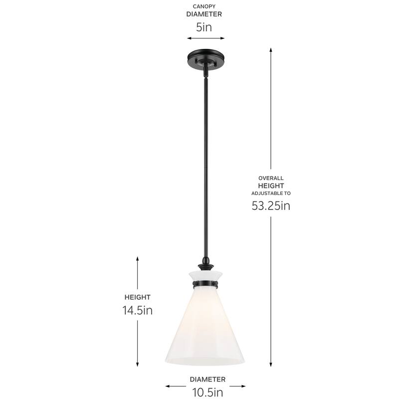 Kichler Lighting Laria 10.5 Inch 1 Light Pendant with Opal Glass in Black