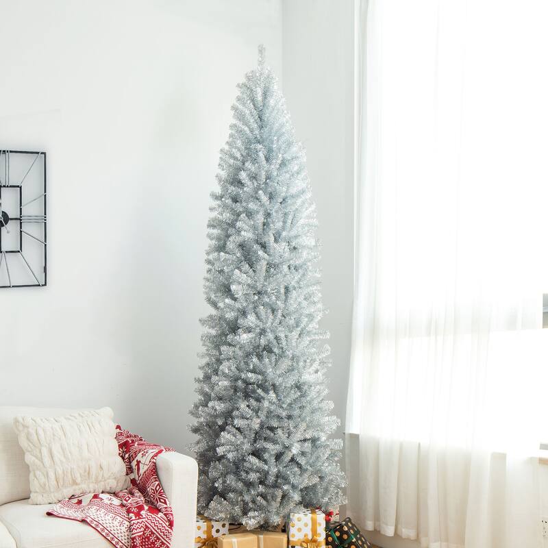 Glitzhome 7.5FT/9FT Black/Silver Unlit Tinsel Artificial Christmas Trees