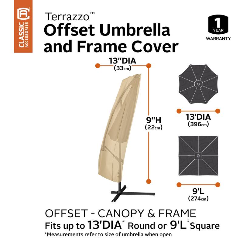 Classic Accessories Terrazzo Water-Resistant 13 Foot Offset Umbrella and Frame Cover
