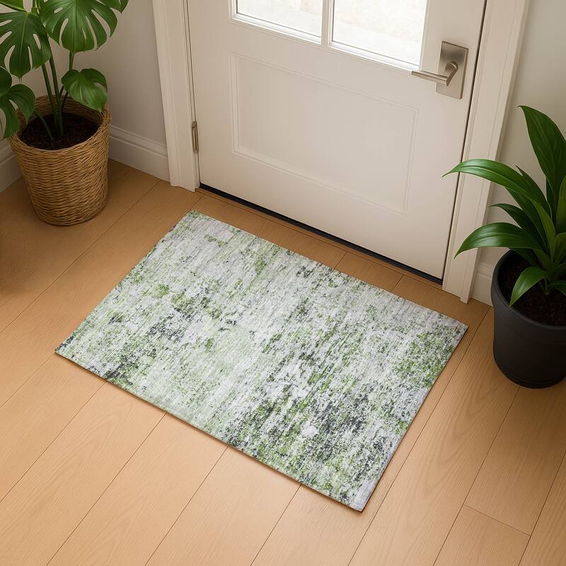 Premium Washable Super Soft Solid Abstract Mayfield Rug - Aloe - 1'8" x 2'6"
