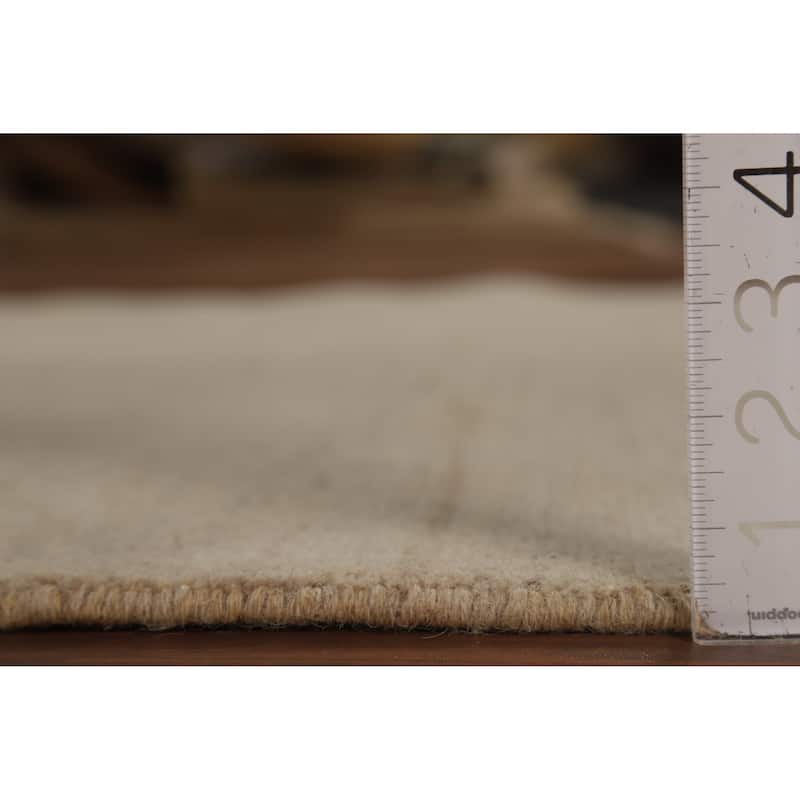 Gabbeh Modern Rug Handmade Beige Solid Wool Carpet - 4'2" x 5'10"