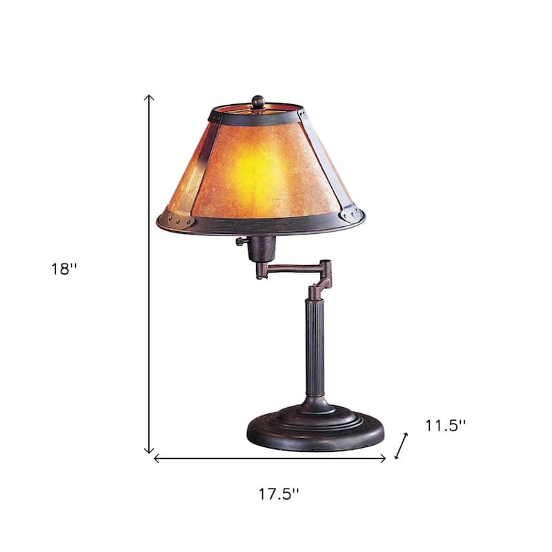 18" Candlestick Metal Table Lamp with Mica Amber Empire Shade and Swing Arm Dimmable Control - 18”H x 17.5”W x 11.5”D