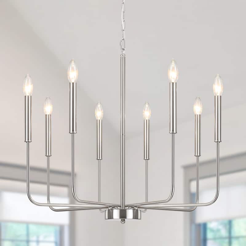 8-Light Farmhouse Traditional Candle Chandelier for Dining Room Bedroom Living Room - Nickel