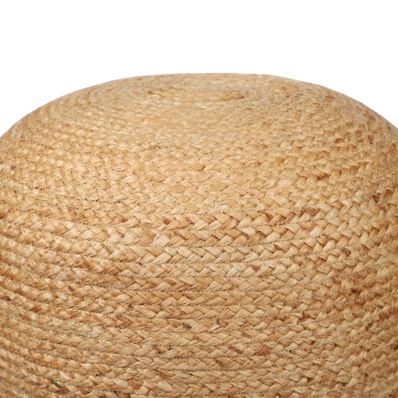 HomeRoots 18" Natural And Gray Jute Blend Cylinder Striped Pouf Ottoman