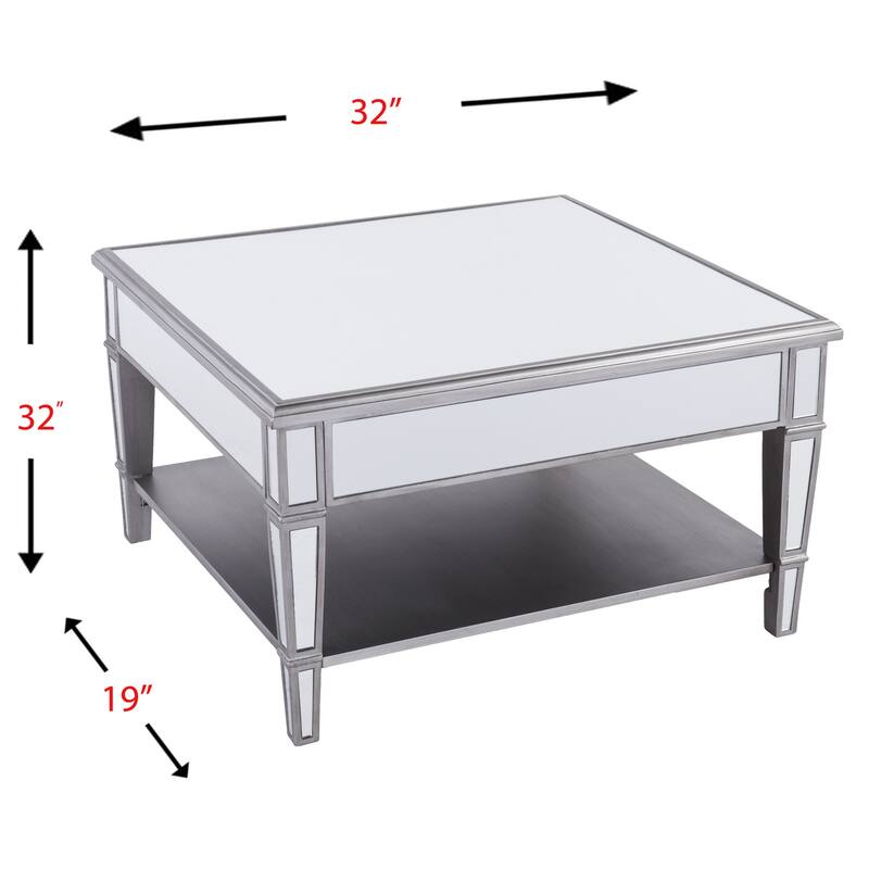 HomeRoots 29" Silver Mirrored Glass Square Coffee Table - 28.5 x 28.5 x 18.5