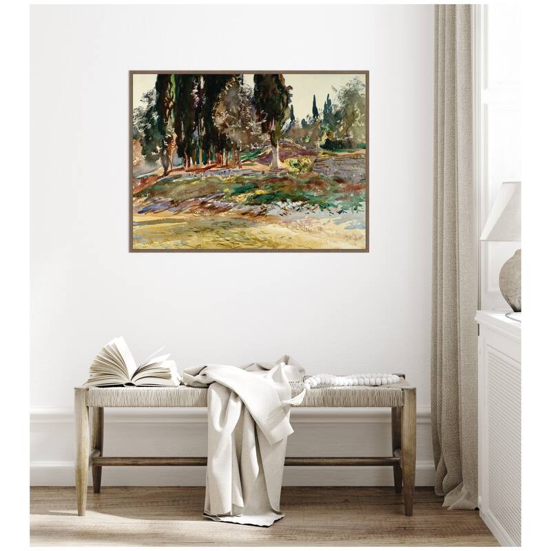 Kate and Laurel Cypress Trees at San Vigilio Lake Garda John Singer Sargent by Nostalgia Prints Framed Canvas Wall Art Print