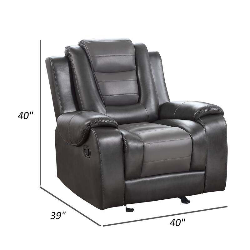 Istro 39 Inch Glider Manual Recliner Chair, 2 Tone Gray Faux Leather