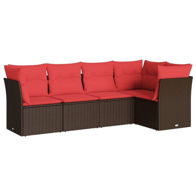 vidaXL 5/6 Piece Patio Sofa Set with Cushions Brown/Gray Poly Rattan - 24.4 x 24.4 x 27.2