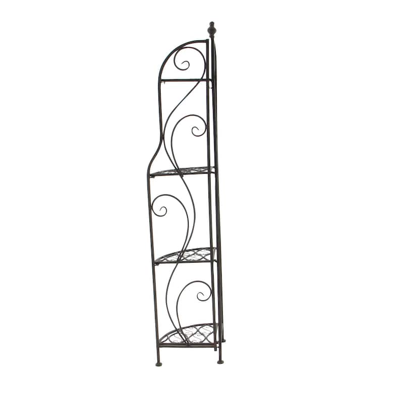 Black Metal Indoor Outdoor Arched Tall Folding Corner 4 Shelf Scroll Bakers Rack