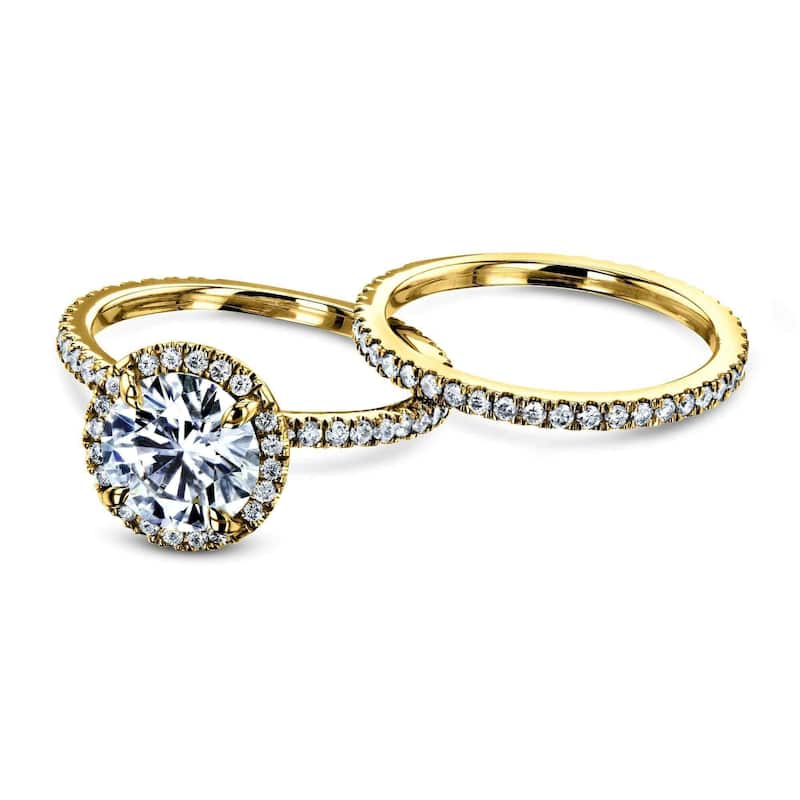 Kobelli 2.2 Carats Lab Grown Diamond Certified 14k Solid Gold Floating Halo 2pc Bridal Set