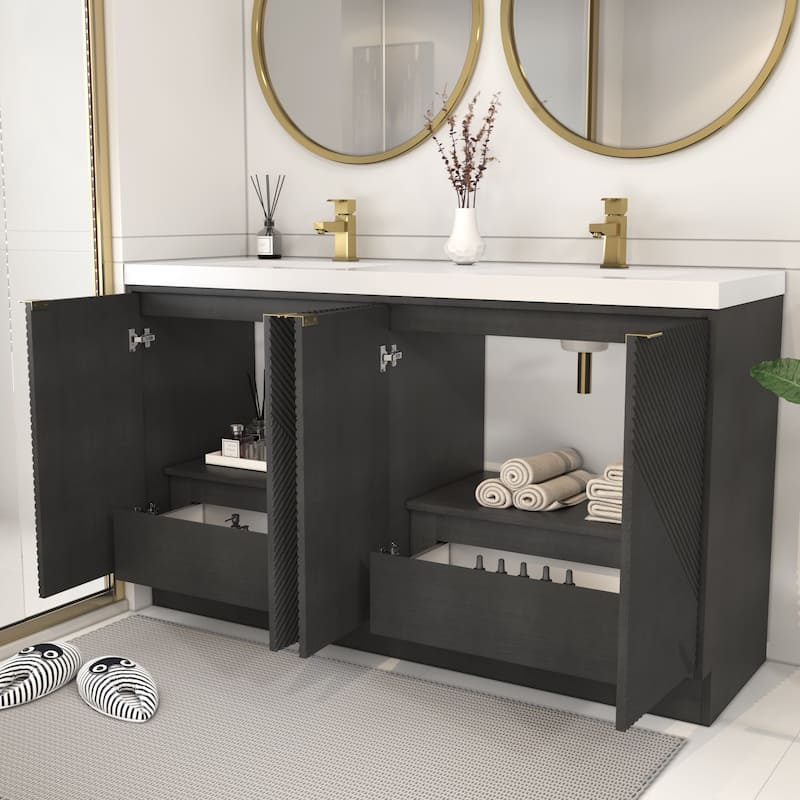 Milano 60" Freestanding Bathroom Vanity with Double White Acrylic Sink