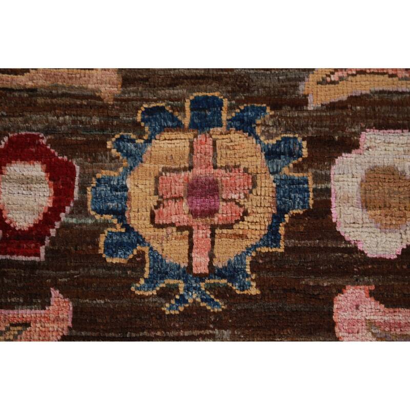 Hand Knotted Oriental 100% Wool Carpet Transitional All-Over Brown Oushak Area Rug - 11' 9'' X 9' 5''