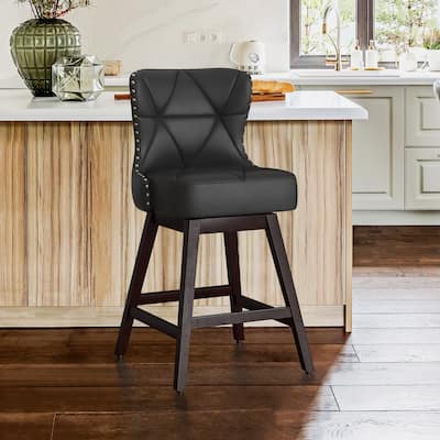 26 in. Mid-Century Modern Counter Stools Wood Frame Swivel Bar Stools with Faux Leather/Fabric Upholstered Seat