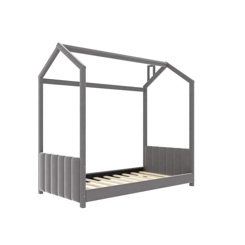 Twin Size Velvet House Bed Wood Floor Bed