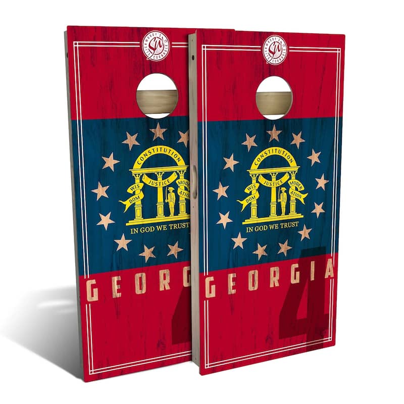 Georgia State Flag 2.0 Outdoor Cornhole Board Set - Backyard 2x4 - Include ALL Accessories