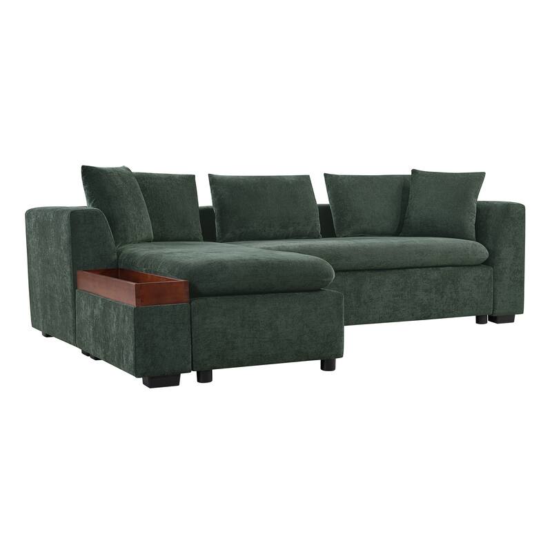 Roomfitters 93.7" L-Shaped Upholstered Sectional Sofa with Wooden Storage Compartment