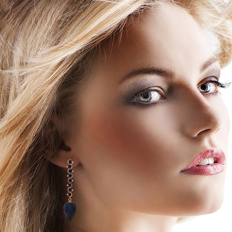 29.2 Carat 14K Solid Gold Drop Briolette Sapphire Gemstone Earrings
