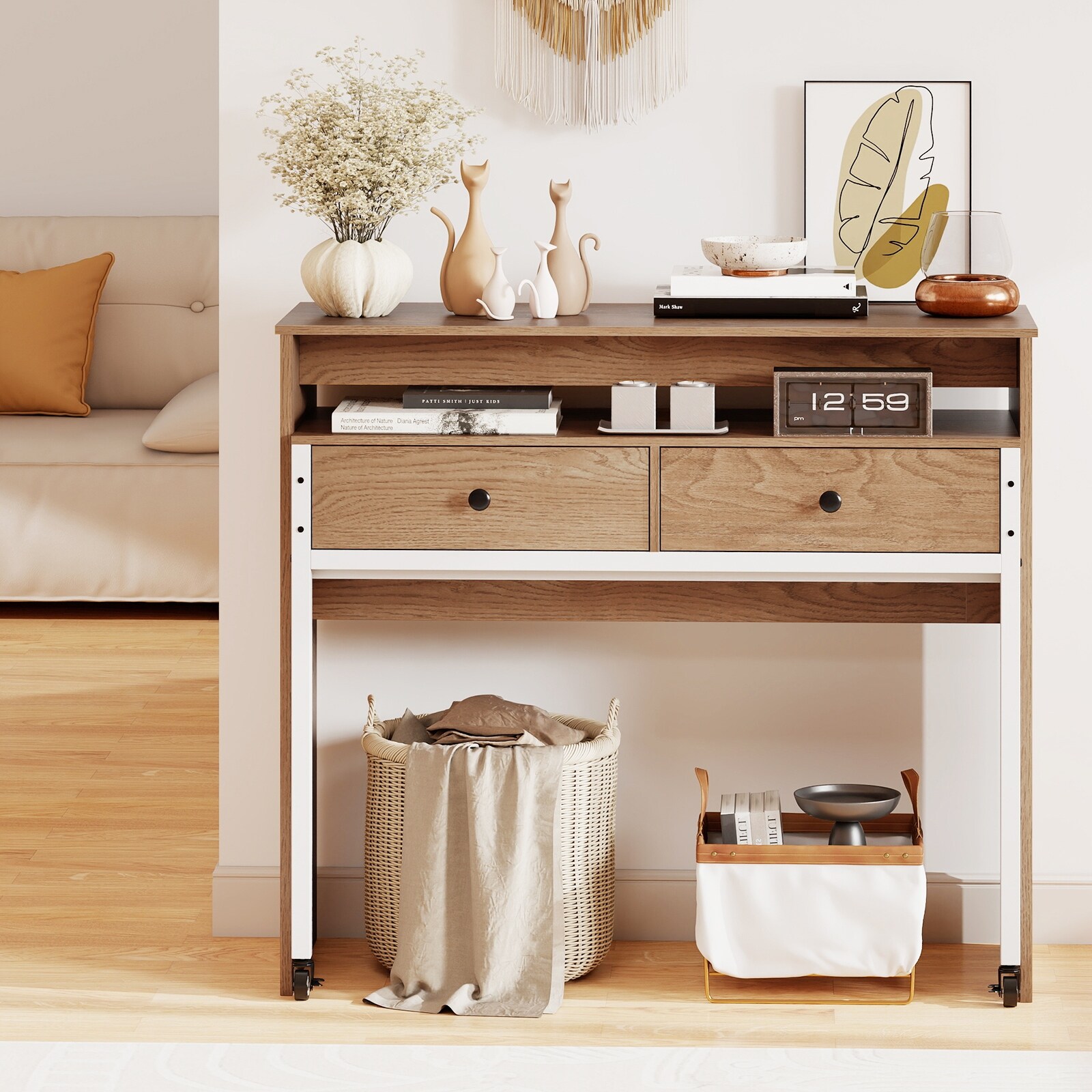 Gymax Extendable Computer Desk w/ 2 Storage Drawers & Monitor
