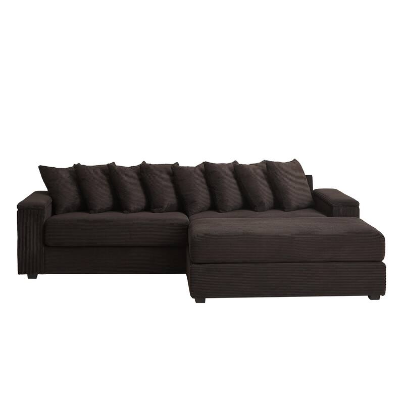 Modern L Shaped Sectional Sofa with Armrest Storage and Movable Ottoman for Living Room and Guest Room