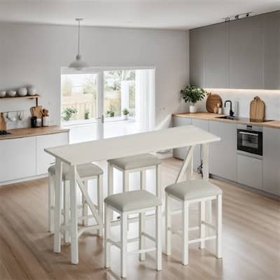 4 Seats Modern Wood Dining Table Set with Power Outlets (Set of 5)