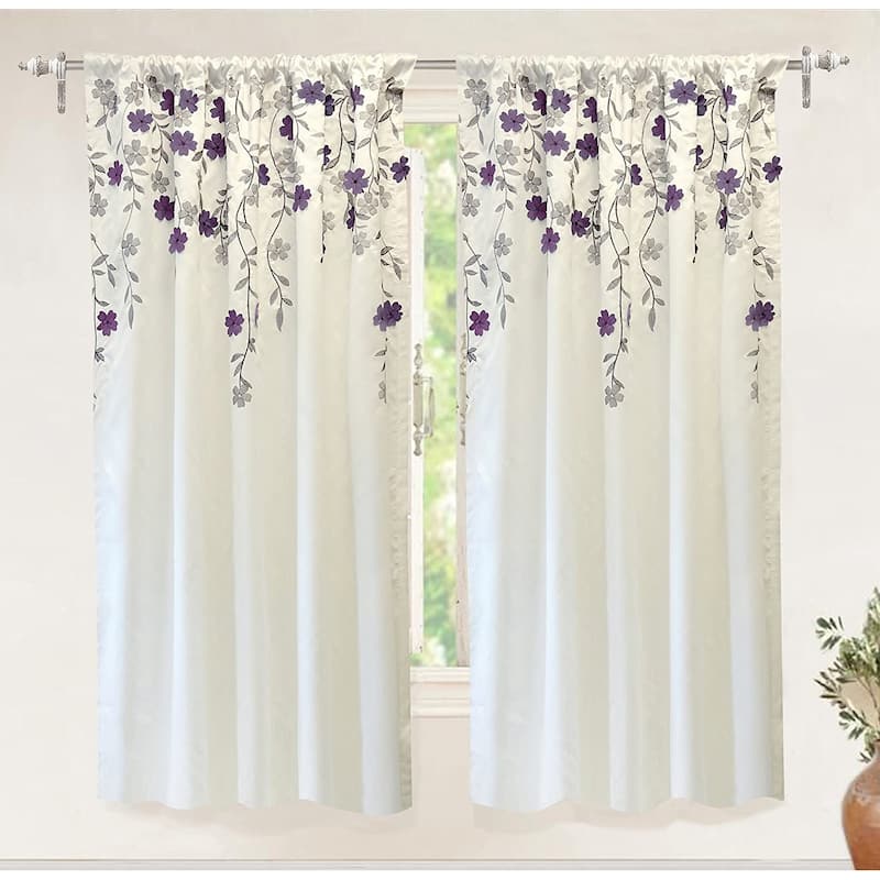 Porch & Den Oneida Floral Embroidered Faux Silk Window Curtain Panel