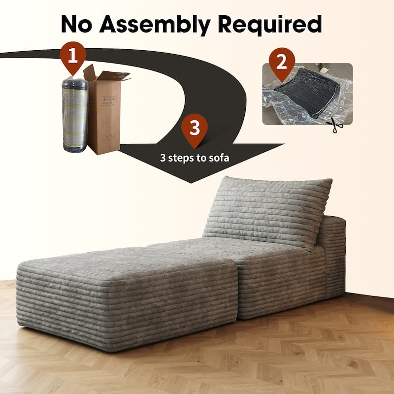 Plush Corduroy Single Sleeper Sofa Chair Modular Floor Chaise Lounger