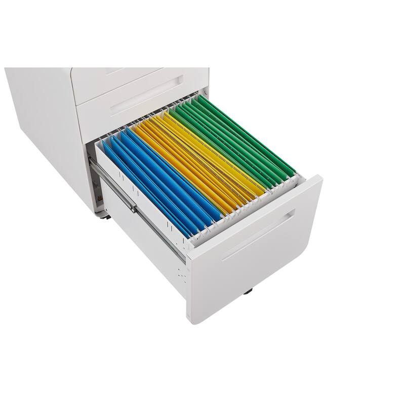 3-Drawer Locking Mobile File Cabinet with Wheels, Metal Home Office Storage Cabinet with Pencil Tray & Hanging Bars