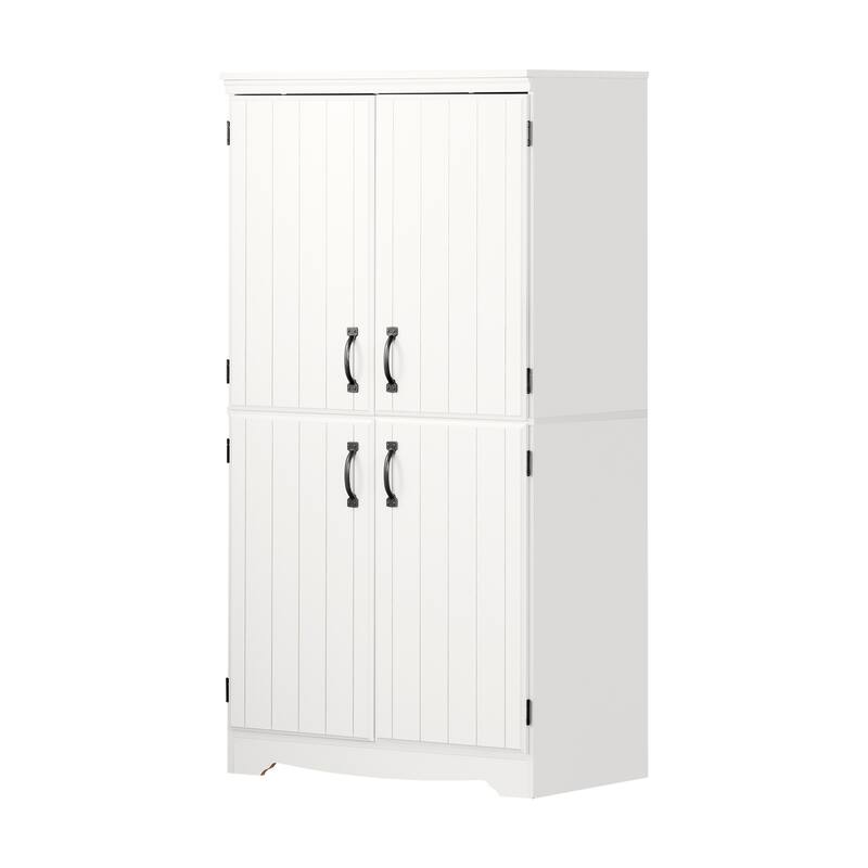 4-Door Storage Cabinet White with Adjustable Shelves - Farmhouse Style Armoire for Dining Room or Bedroom